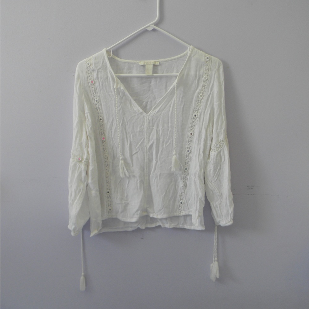 Forever 21 long sleeve blouse with tassels
